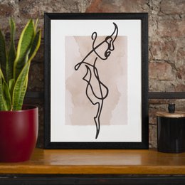 Kvinde sidestudie Line Art akvarel print