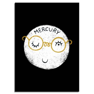 Kinderkamer poster Mercurius - Planeten serie - Zwart wit geel