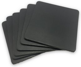Matte black leather coasters, square shape, set of 4.