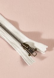 Brass metal zippers, white and black fabric tape, 15cm length, simple closure hardware