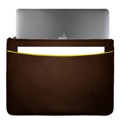 VUE LAC laptop sleeve with brown front pocket, 38cm Yellow border
