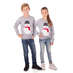 Weihnachtspullover Kinder - Schneemann grau