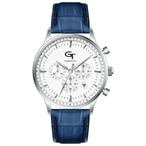 Herenhorloge - Blauwe leren band - Witte wijzerplaat