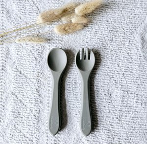 Löffel und Gabel aus Silikon - Salbei