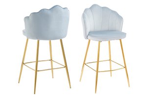 Set van 2 barkrukken met schelpdesign in lichtgrijs fluweel