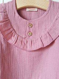 Baby pige mørk rosa bluse / 100% økologisk dobbelt gaze bomuld