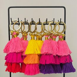 Luna -Leena Keychain Tassels Yellow - Bag Charm - Organic Cotton - Håndlavet i Nepal - Bagbøjle