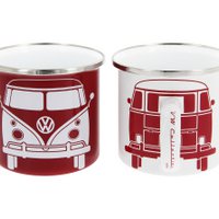 Volkswagen VW T1 Bus Enamel Mug 2-pc Set 350ml in Gift Box - Front/White & Red