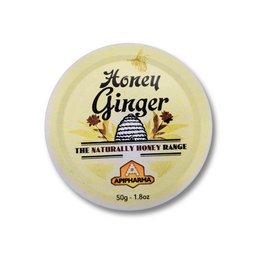 Honey ginger bonbons in a round tin container. The tin is yellow and white in color, with the product name "Miel Gingembre" prominently displayed.