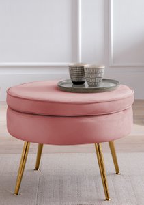 Ronde poef in roze fluweel