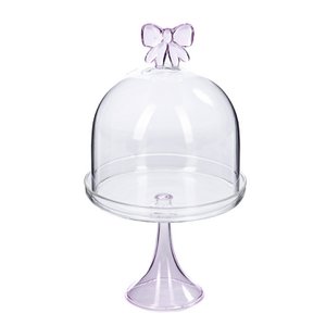 + GLSS DOME W/BOW ON STAND TT CLR/PNK 19,5CM