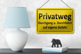 Tin sign note 18x12cm private path yellow decoration