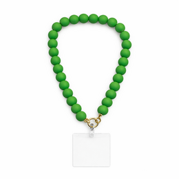  Beaded phone cord keychain, round beads, green red purple yellow colors, teardrop shape, metal clasp attachment