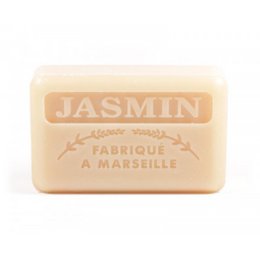Jasmine-scented Marseille soap bar, 125g. Handcrafted in Marseille, France using traditional methods. Gentle, moisturizing formula with natural ingredients.