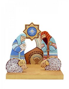 Handbeschilderde houten kerststal Set "Kerstspel"