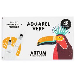 This watercolor paint set contains 48 vibrant colors in a compact, portable palette. The set includes a variety of hues suitable for arts and crafts projects.