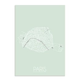 Pastel green map poster of Paris with a minimalist design, suitable for wall art in a variety of sizes.