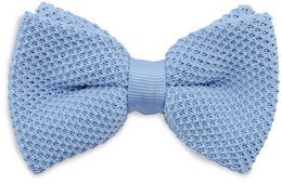 Light blue knitted bow tie with textured pattern.