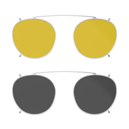 Lennon Blue Light and Solar Clip-ons (2 pcs), round yellow lenses, gray frames, clip-on style eyeglasses for blocking blue light and UV rays.