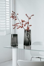 Tall, modern gray vase with stylish design by LENOX.