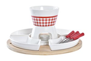 FONDUESET 10 BAMBOE AARDEWERK 26,5X26,5X1,5 ROOD PC194673