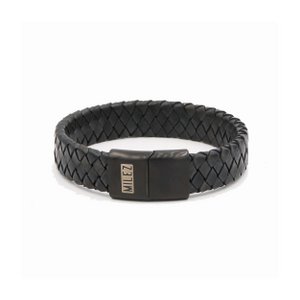 Leather men's bracelet black - black closure