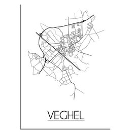 A black and white map poster of Veghel, a city in the Netherlands. The poster features a minimalist design with the city's street layout and landmarks.