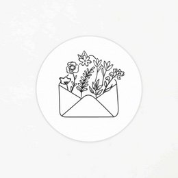 Envelope with floral design, including flowers and leaves. Suitable for sticker or envelope decoration.