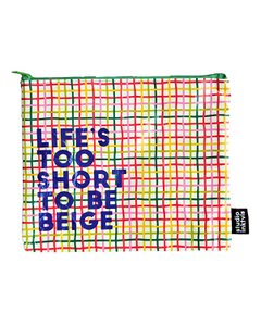 Pouchette etui Life's too short too be Beige van gerecycled plastic