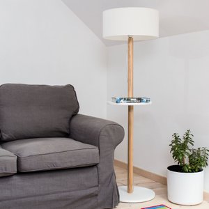 UFO essenhouten vloerlamp wit