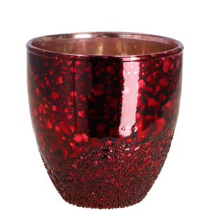 Glas Windlicht Podio, D8cm, H8,5cm, silber-rot