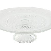 GLASS PLATE 29X29X9.2 TRANSPARENT ENGRAVED FOOT PC210369