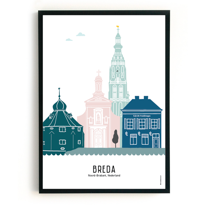 Poster skyline Breda in kleur