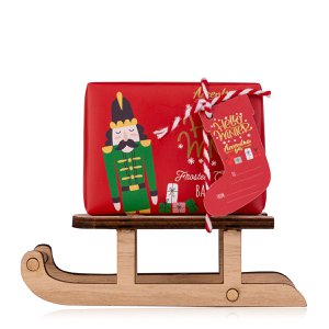 Soap HELLO WINTER on a wooden sleigh, scent: Frosted Cranberry