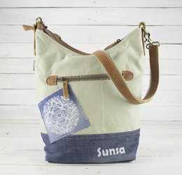 Sunsa Damen Nachhaltige Umhängetasche. Schultertasche aus recycelte Jeans & Canvas ( Segeltuch). Handtasche Vintage retro Stil. Crossbody Tasche für Frauen mit Mandala Aufdruck