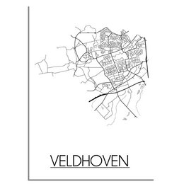 Veldhoven map poster, black and white, minimalist design, wall art for home or office.