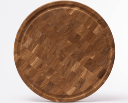  Round oak wood cutting board, natural brown end-grain pattern, large diameter kitchen board