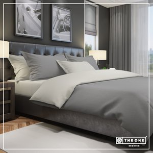 Bedset classic - 100% gekamd katoen Satijn, 160 x 220 cm, 235 draden Set bevat: 1 Dekbedovertrek 160 x 220 cm & 1 Kussen klassiek dark grey 60 x 70 cm