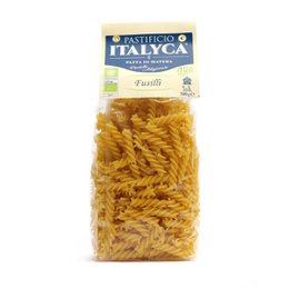 Organic artisan pasta, 100% made in Italy, fusilli shape.