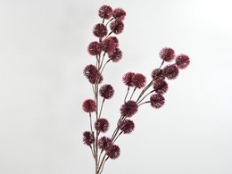  Burgundy artificial thistle branch, 70cm tall, with multiple round burgundy flower heads.