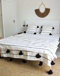 Marokkaanse deken en kussensloop van biologisch katoen - Wit en Zwart