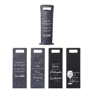 Bottle bag with saying, made of gray felt, 4-fold, (W/H) 41x14cm