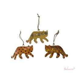Set of 3 ornamental figurines depicting running panthers in various colors and patterns, suitable for home decor.