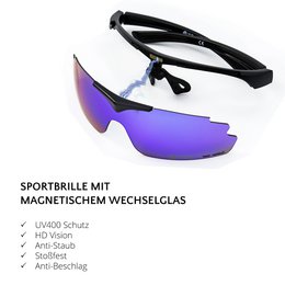 SUNUP Set Magnet-Sport-Sonnenbrille Matt schwarz /  Full Revo Blue