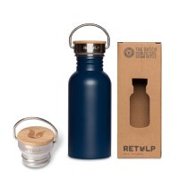 Stainless steel drinking bottle bamboo cap 500 ml steel BLUE