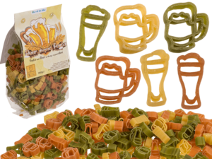 Three coloured durum wheat pasta, Beer shape,