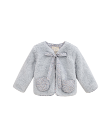 Girl's gray faux fur coat with flower pockets P129-11607211