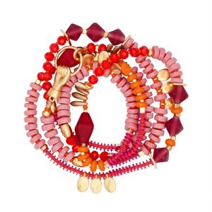 BUENAVENTURA veelzijdige boho ketting/armband met roze en rode kralen