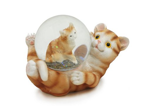 Cat with cat glitter ball made of poly 9x5x6cm