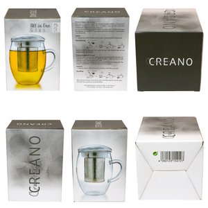 Creano theeglas alles in één 400ml, grote theekop met roestvrijstalen zeef en glazen deksel, theemaker in aantrekkelijke geschenkverpakking (1x 400ml)
